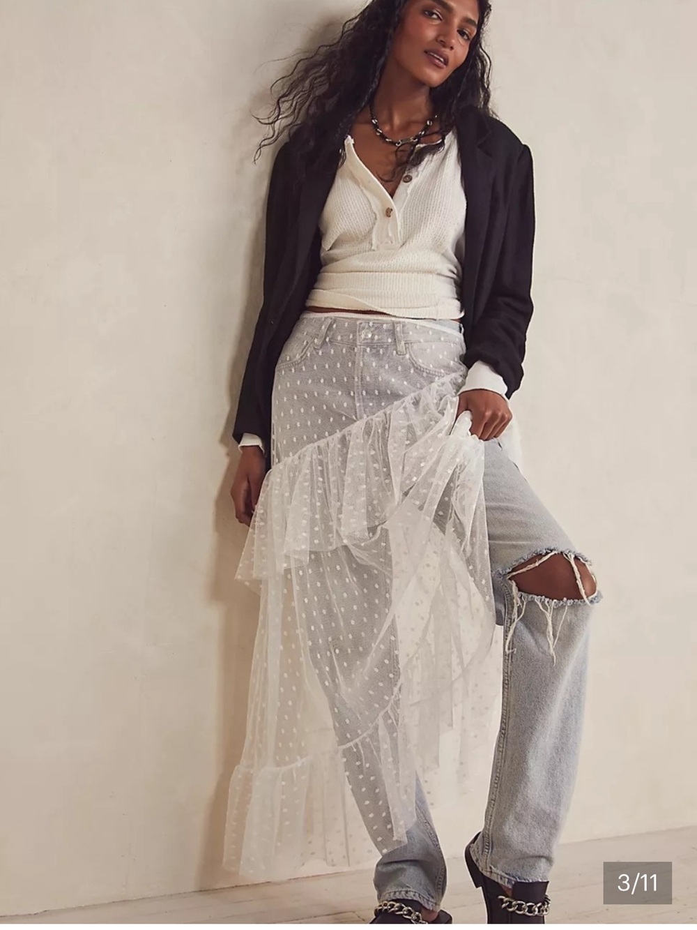 Free People White Asymmetrical Ruffled Tulle Skirt